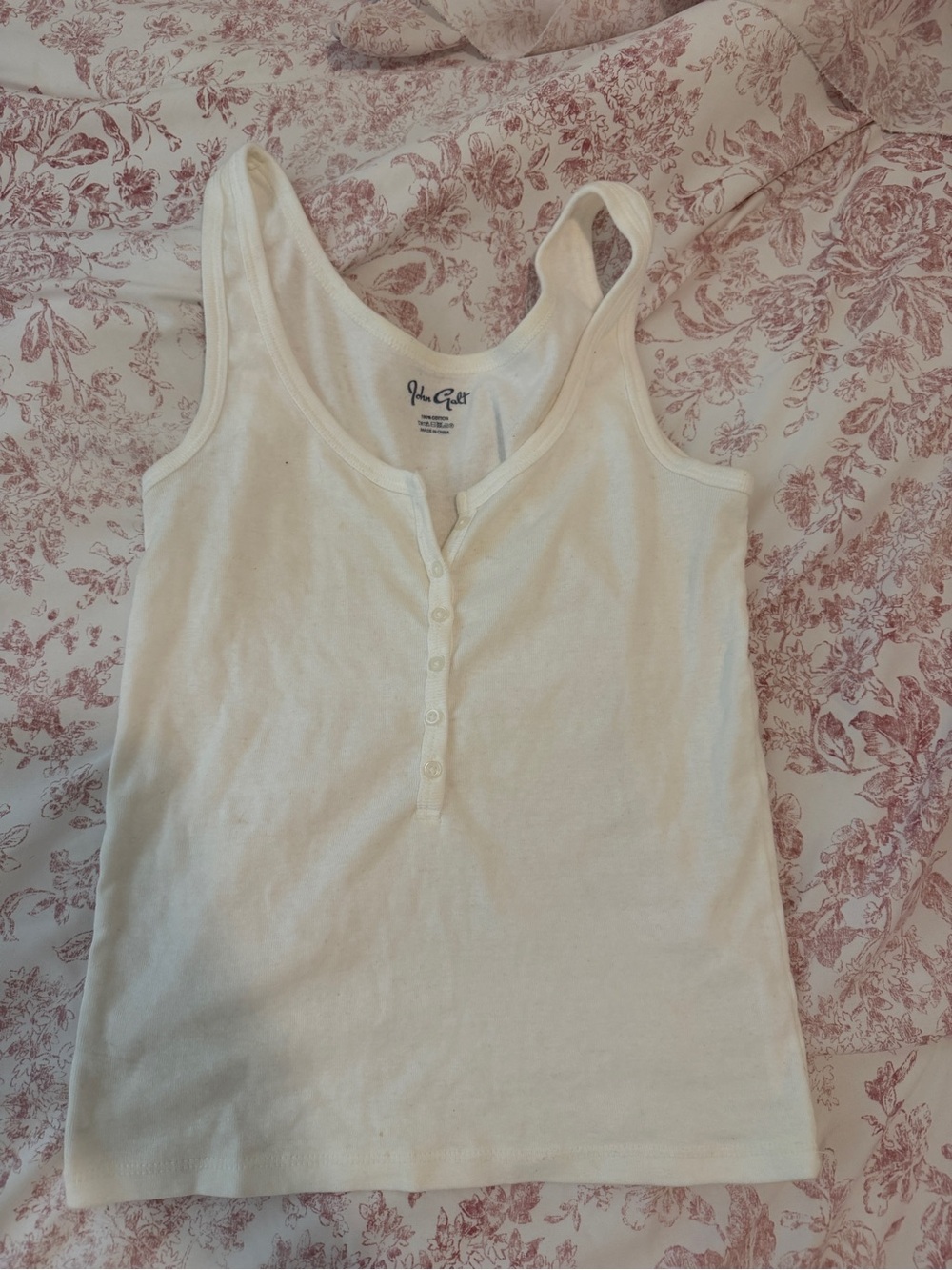 Brandy Melville Cream Ribbed Henley Tank Top